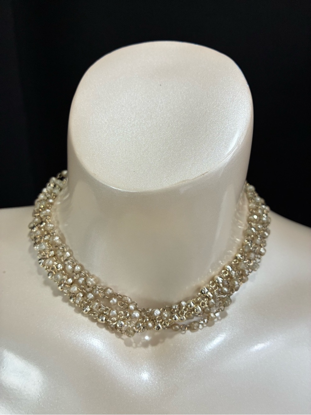 Clustered Faux Pearl and Gold- Tone Layered Choker Necklace - Ivory/Champagne
